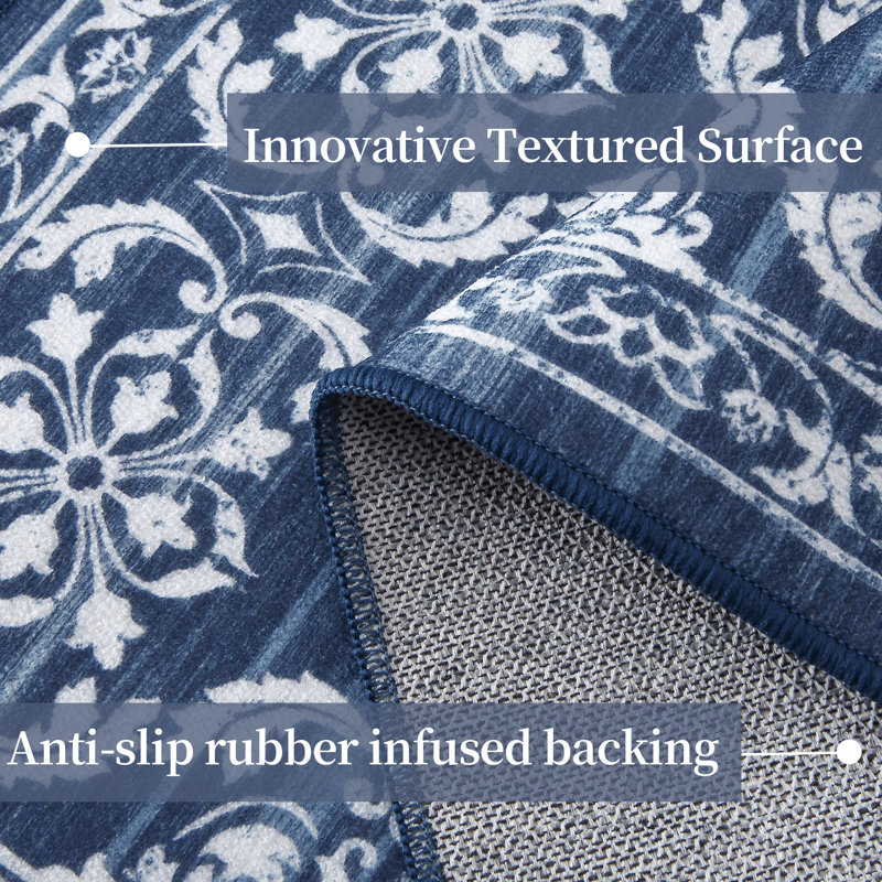 ZACOO Machine Braided Polyester Blue Machine Washable Rug Wayfair